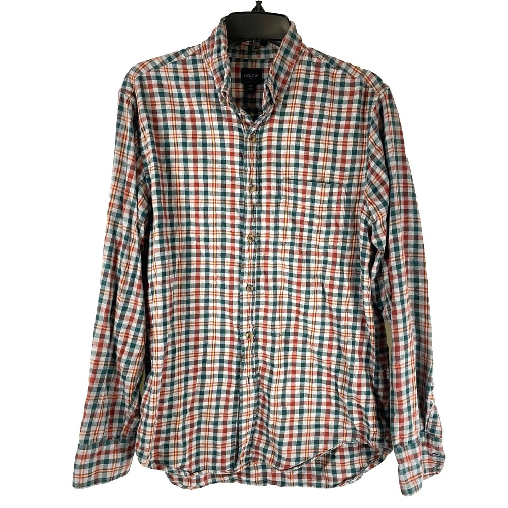 J Crew Shirt Mens M Flannel ButtonUp Plaid Check Long Sleeve Red Green Casual